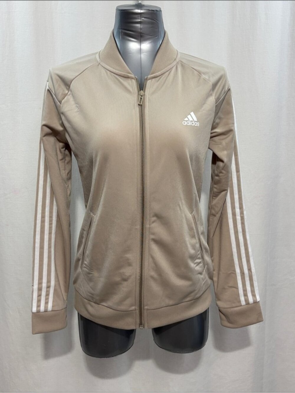 Adidas NWT beige Zip-Up Track Jacket w/White 3-Stripes Med 363 sport trendy